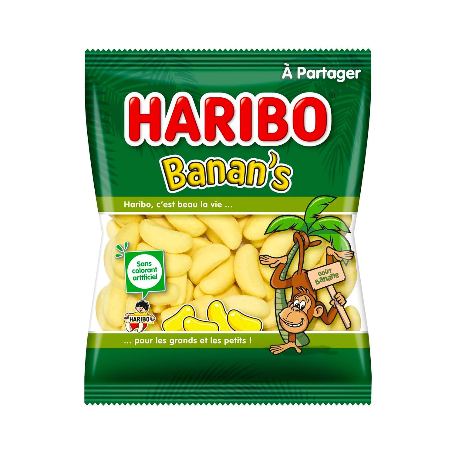 Haribo Banana Candies pack front view, ideal for sharing at parties.