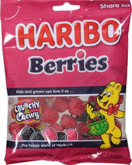 HARIBO Berries Gummies mixed red and black berries in a bag.