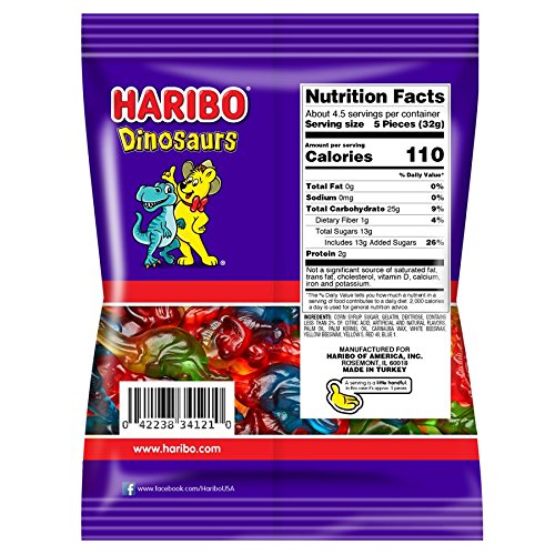 HARIBO Dinosaurs close-up, colorful shapes that delight at parties.