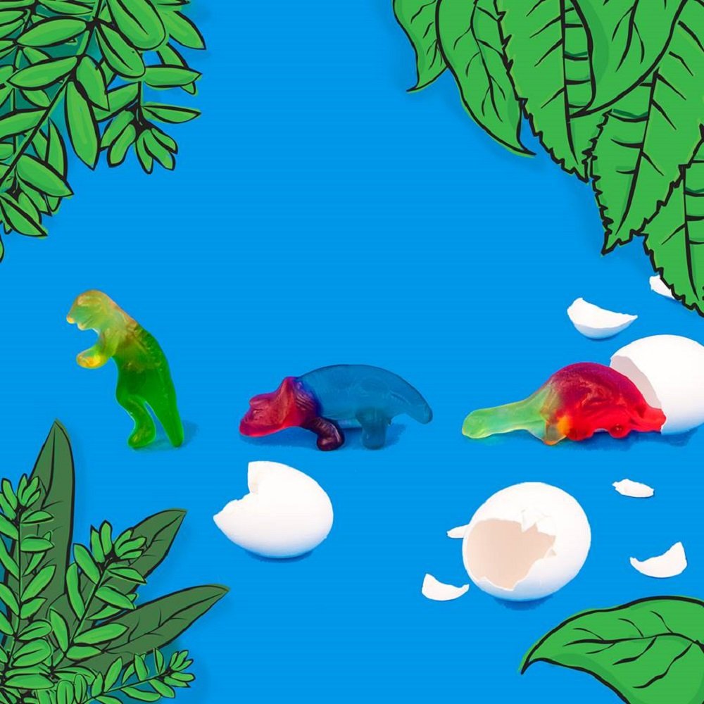 HARIBO Dinosaurs gummies on shelf, family-favourite treat.