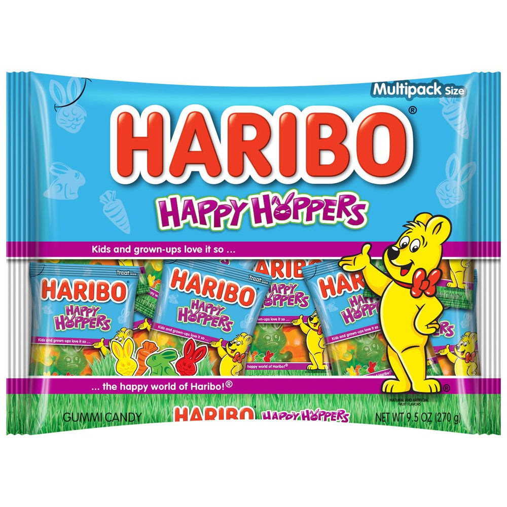 Haribo Easter Happy Hoppers gummi candy bag offers fruity flavors for sharing