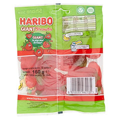 Haribo Giant Strawbs 160g fruit detail showcases bright, fruit-flavoured bites for snack time.