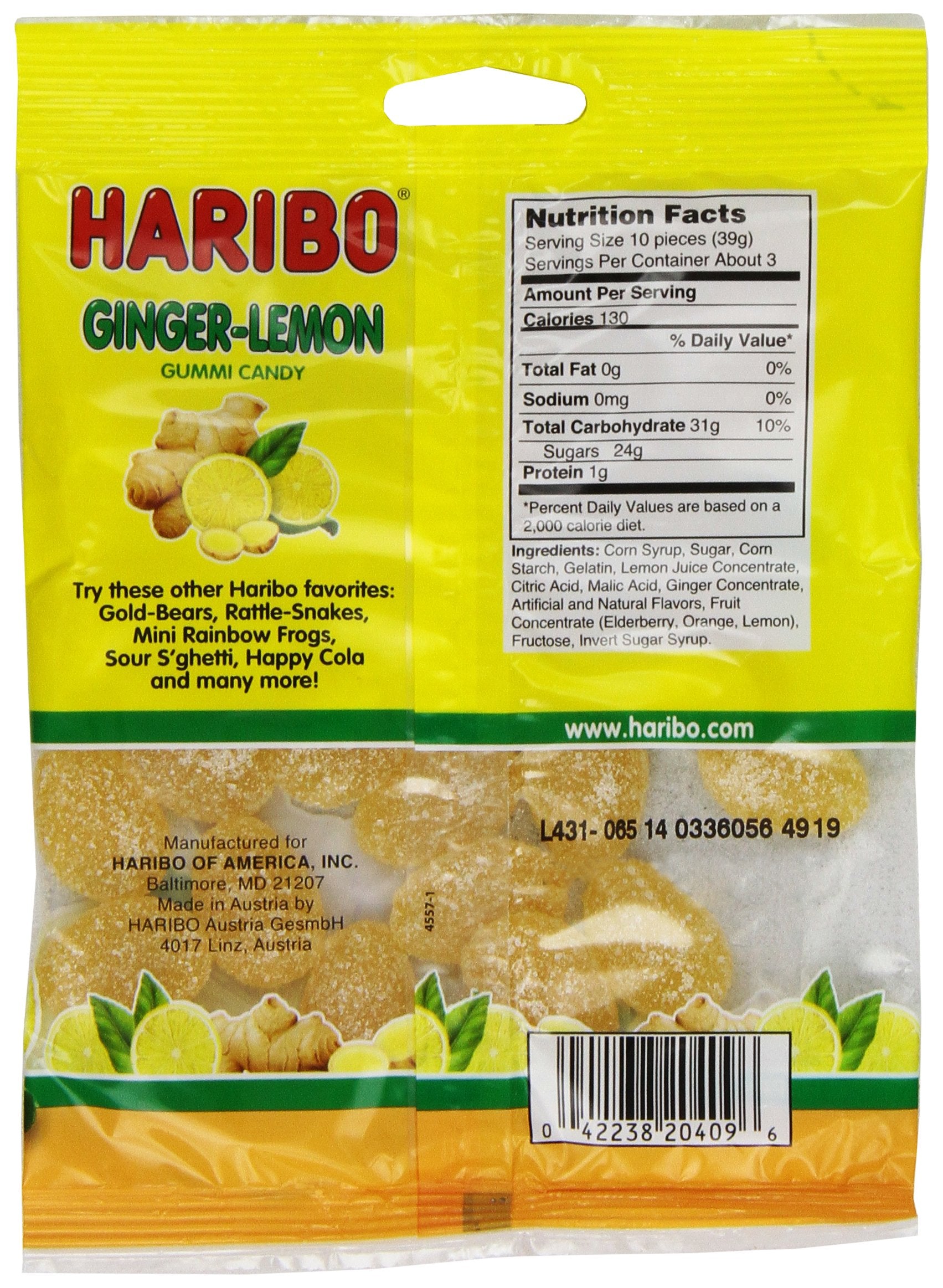 HARIBO Ginger-Lemon gummies close-up highlighting zesty lemon and warm ginger flavors.