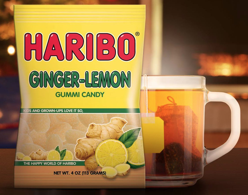 HARIBO ginger-lemon gummy packs lined up for snackable value.