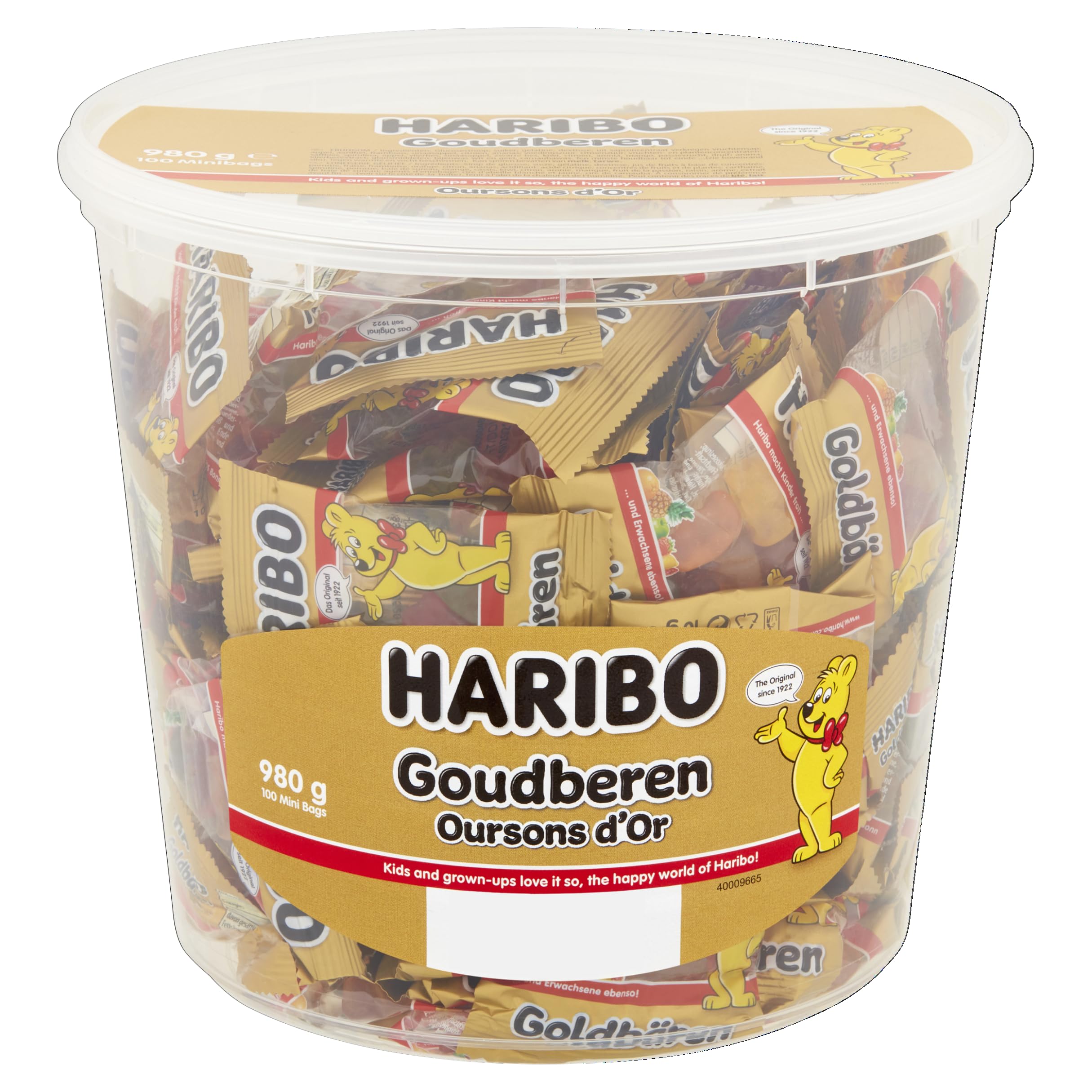Haribo Gold Bears assorted flavors with pineapple, strawberry, lemon, orange, raspberry for snacking.