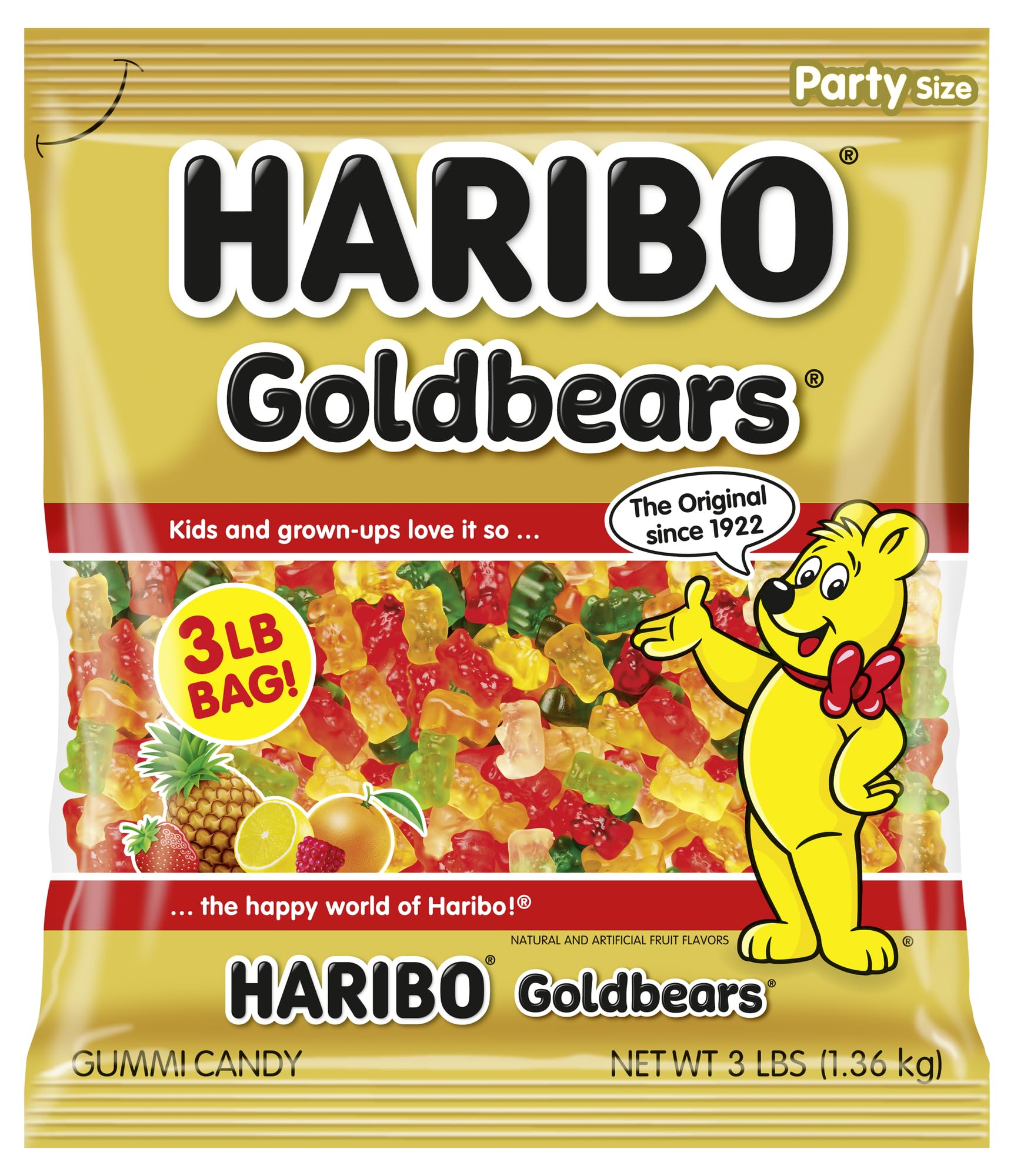 Haribo Goldbears Pineapple flavor clear bears, fruity party snack.