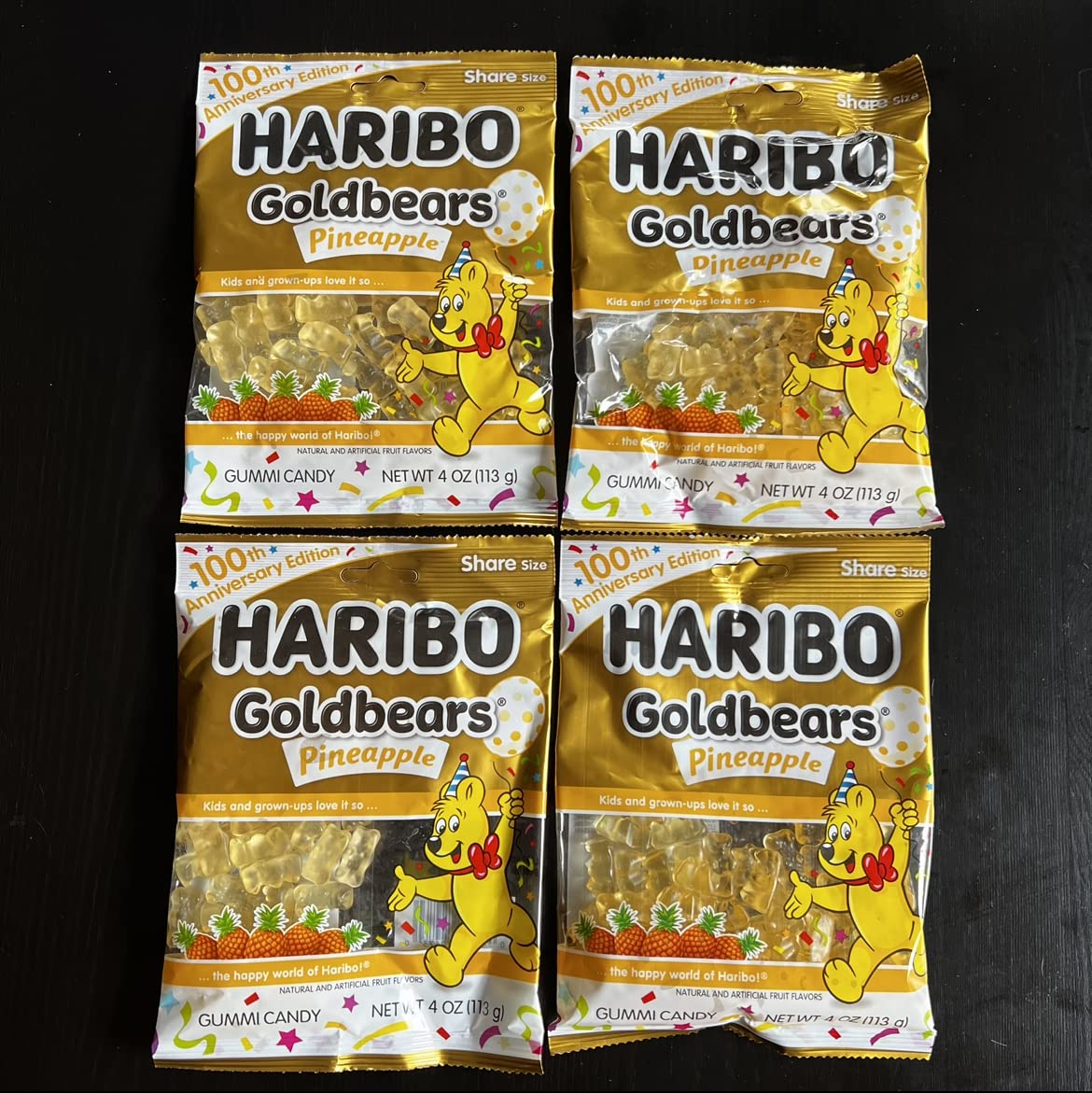 Haribo Goldbears pineapple gummy bears offer tropical flavor, ideal for snacking or party favors.