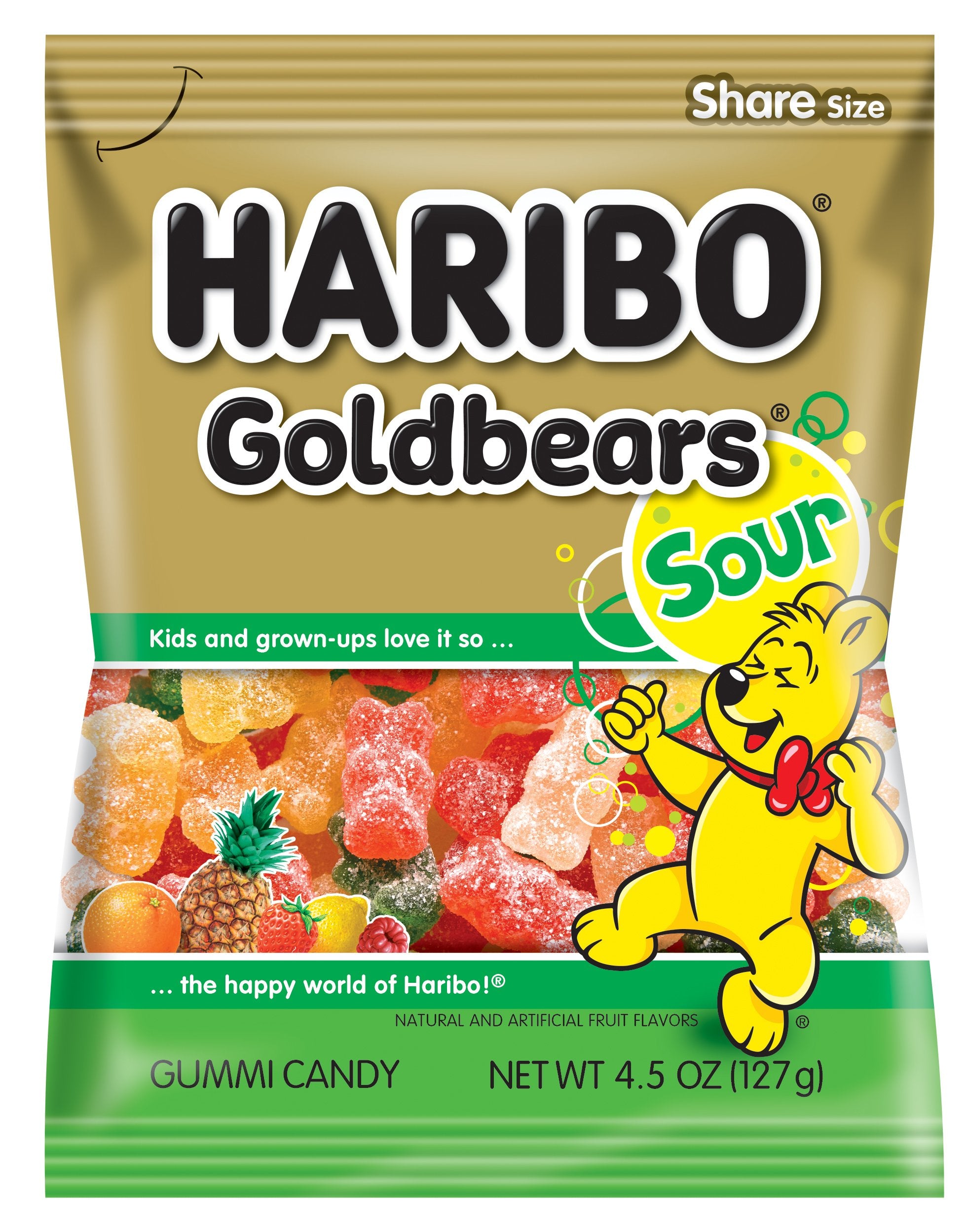 HARIBO Goldbears sour lemon bears, bright and tangy, ideal for a party snack.