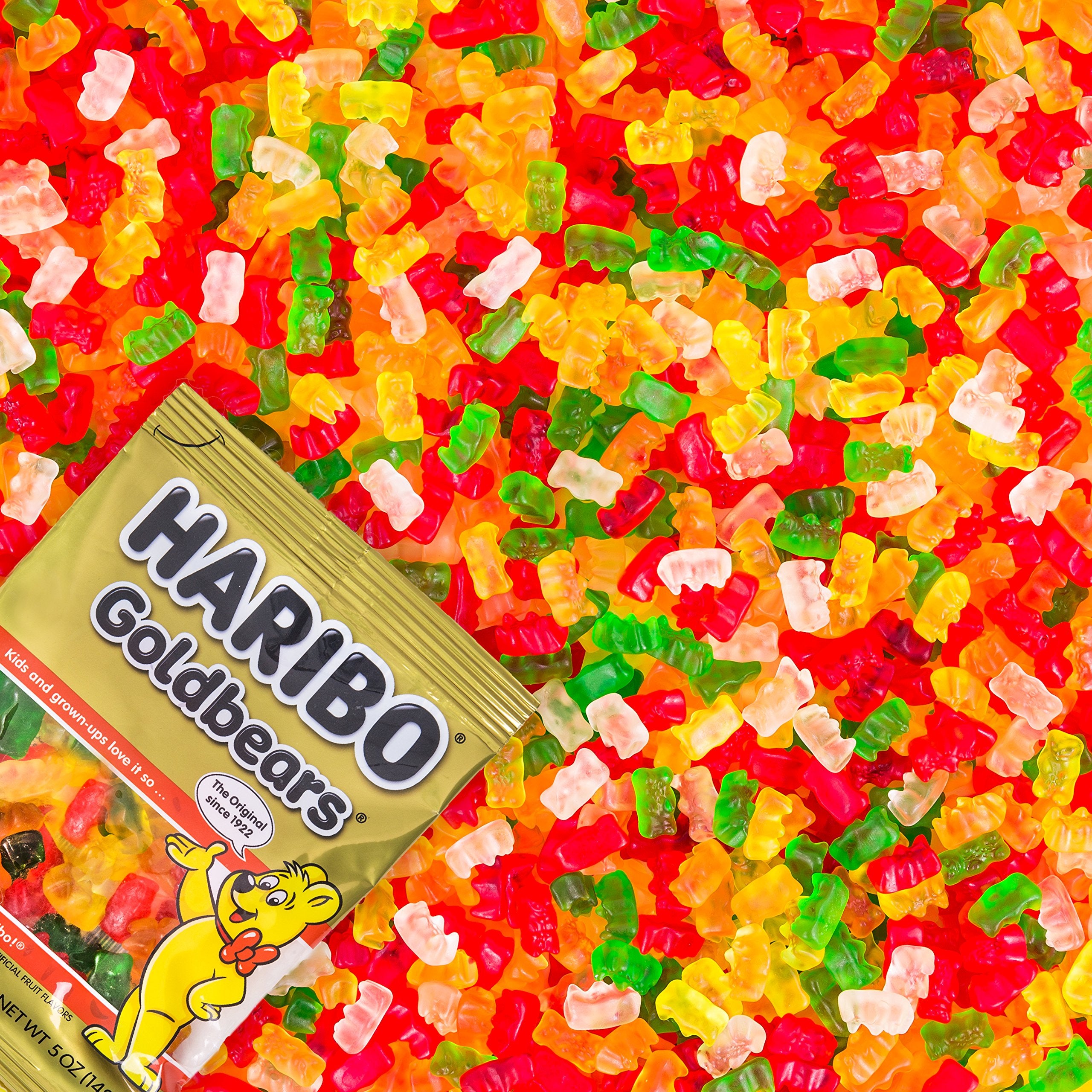HARIBO Goldbears strawberry flavor close-up with vibrant green gummies.
