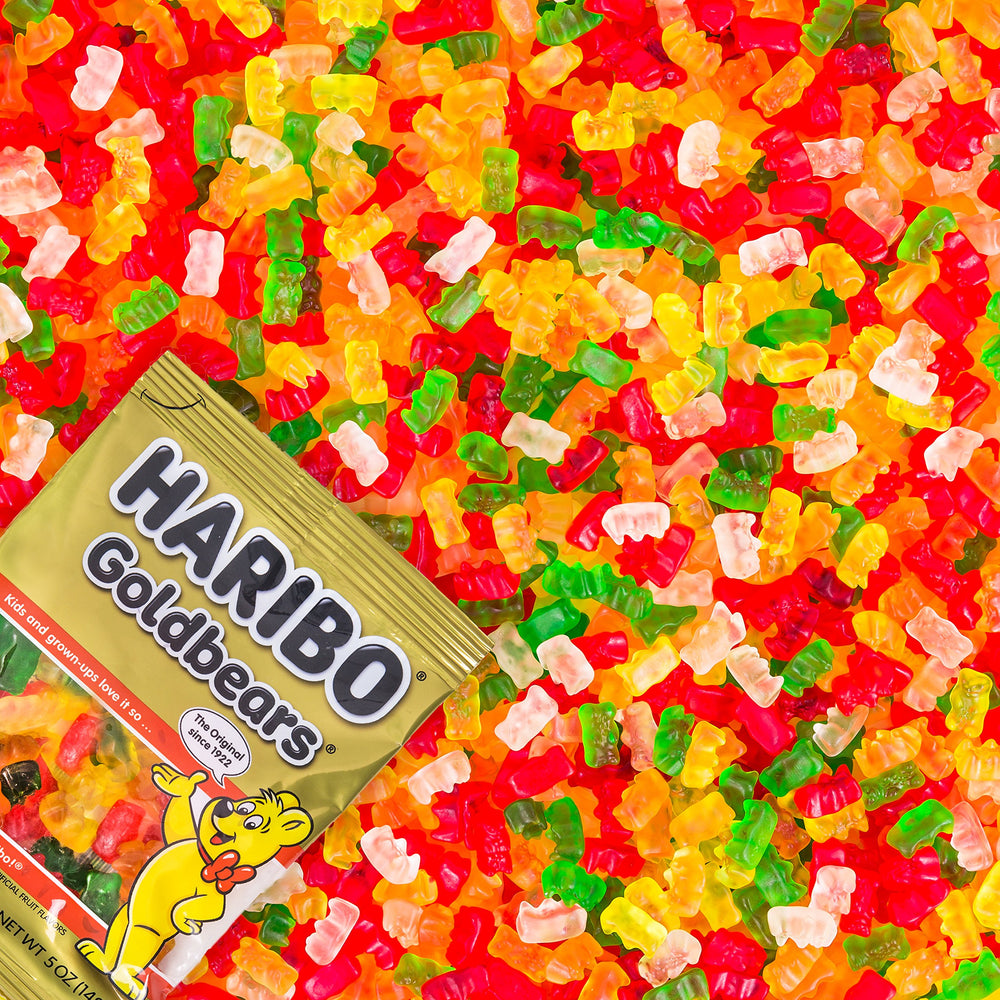 HARIBO Goldbears strawberry flavor close-up with vibrant green gummies.