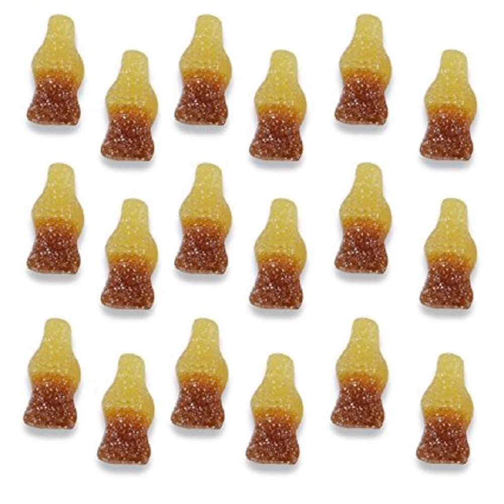 Close-up of sour-sweet coating on Haribo cola gummies, ideal for sharing.