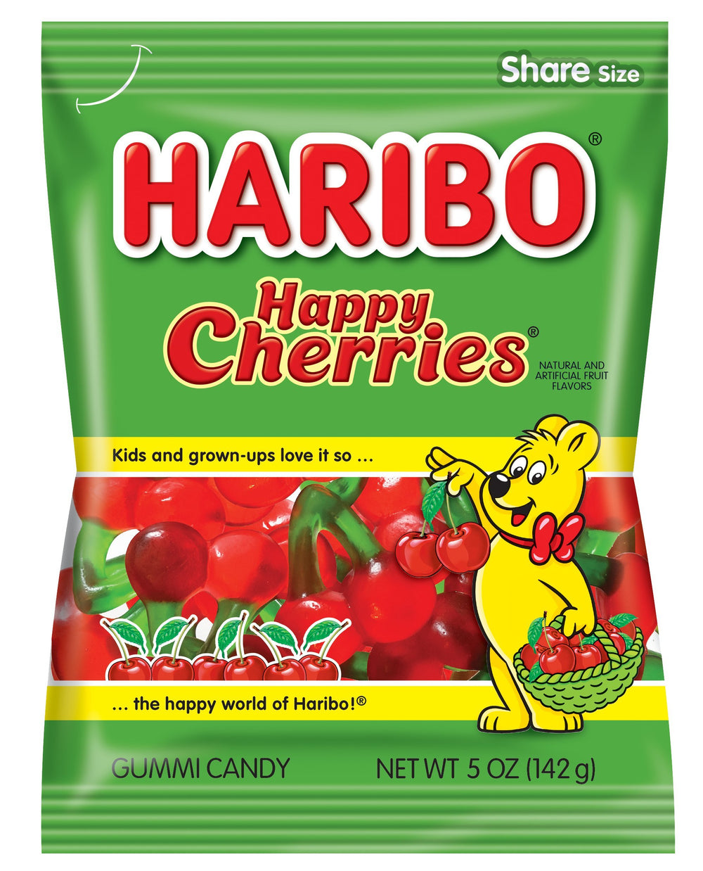 HARIBO Happy Cherries bag front, inviting family snack and on the go.
