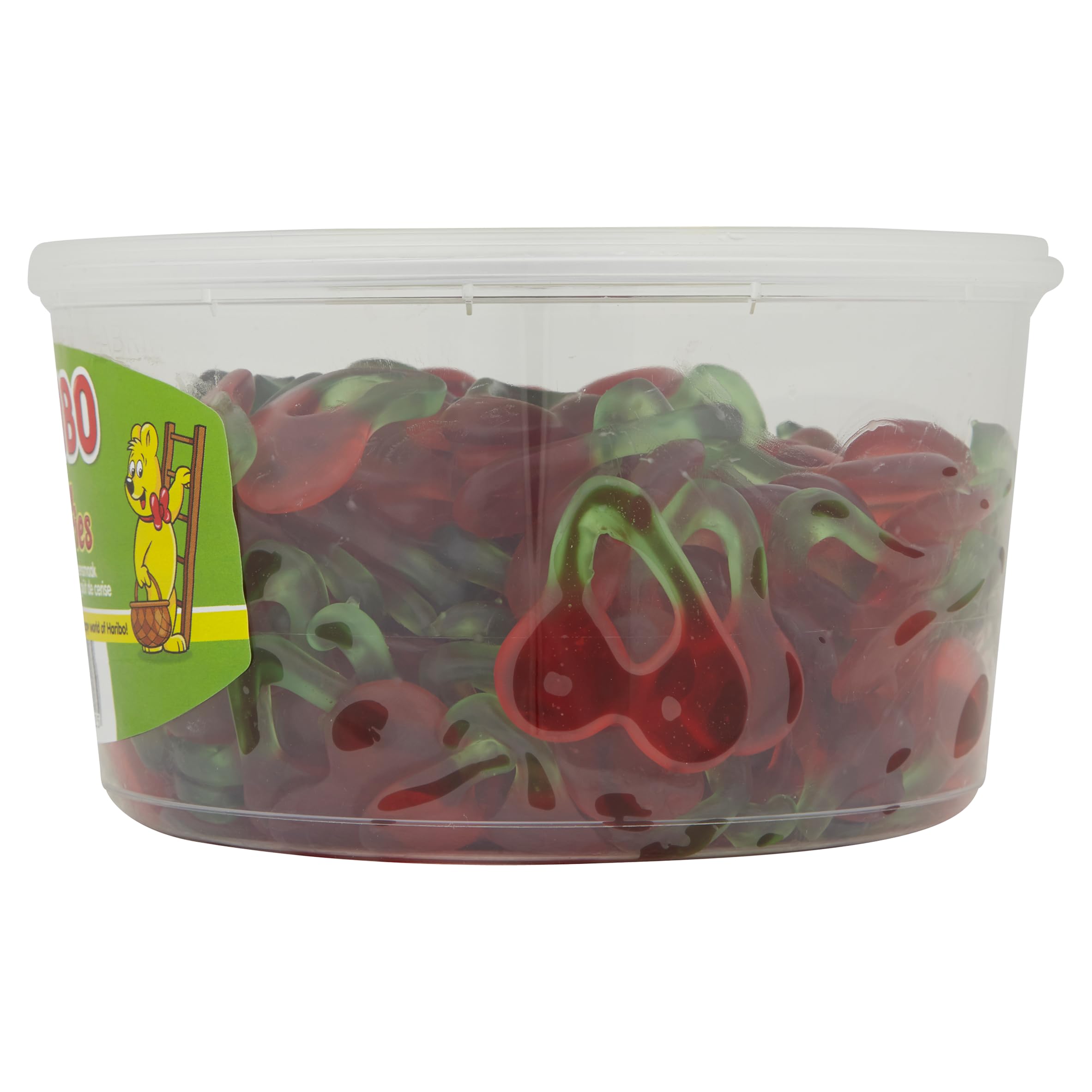 Haribo Happy Cherries packaging on shelf, eye-catching impulse buy.