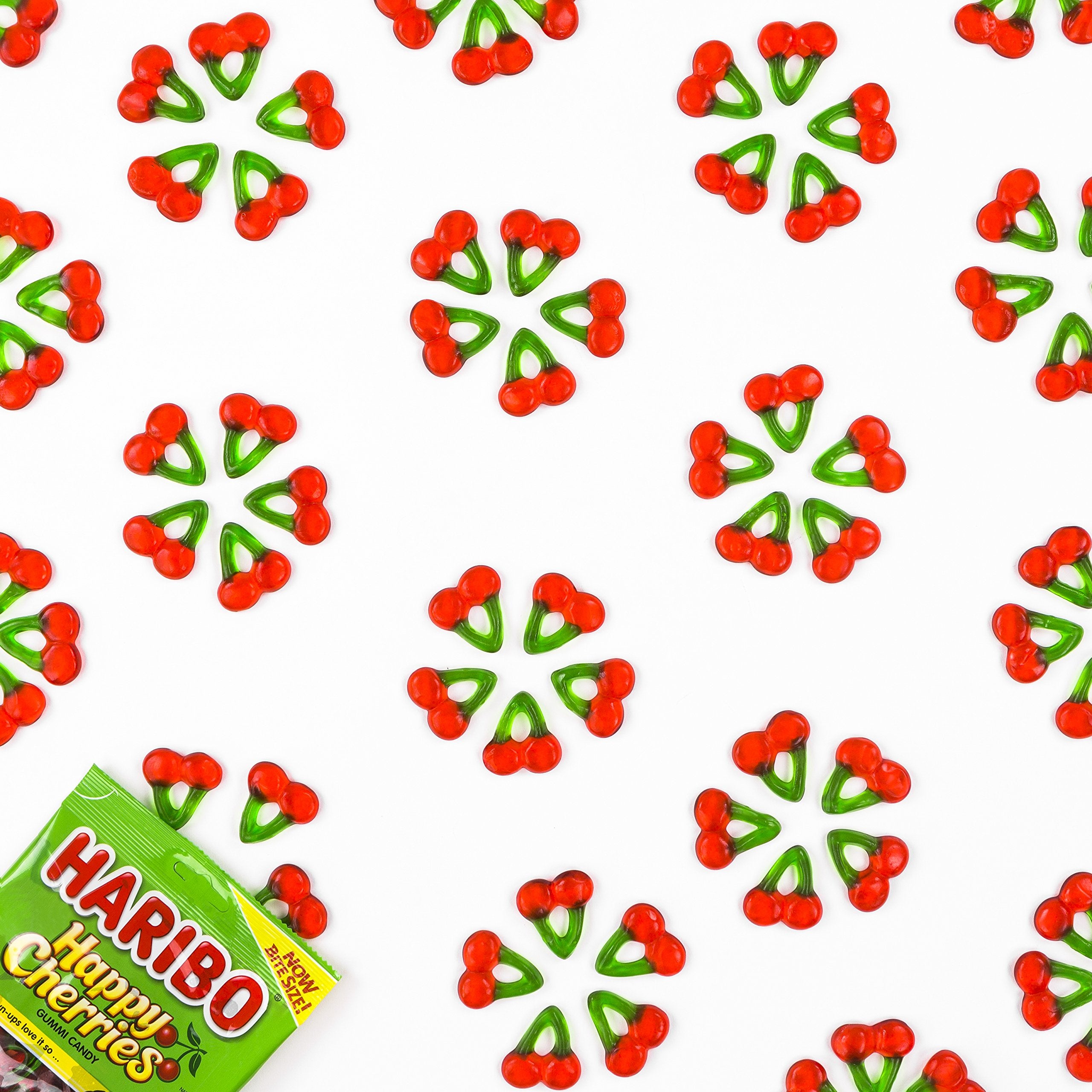 HARIBO Happy Cherries texture close-up with chewy fruit candies.