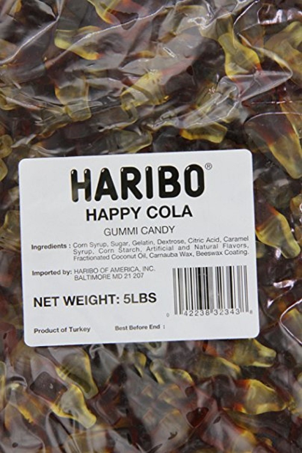 Haribo Happy-Cola gummy bottles offer chewy texture and satisfying flavor