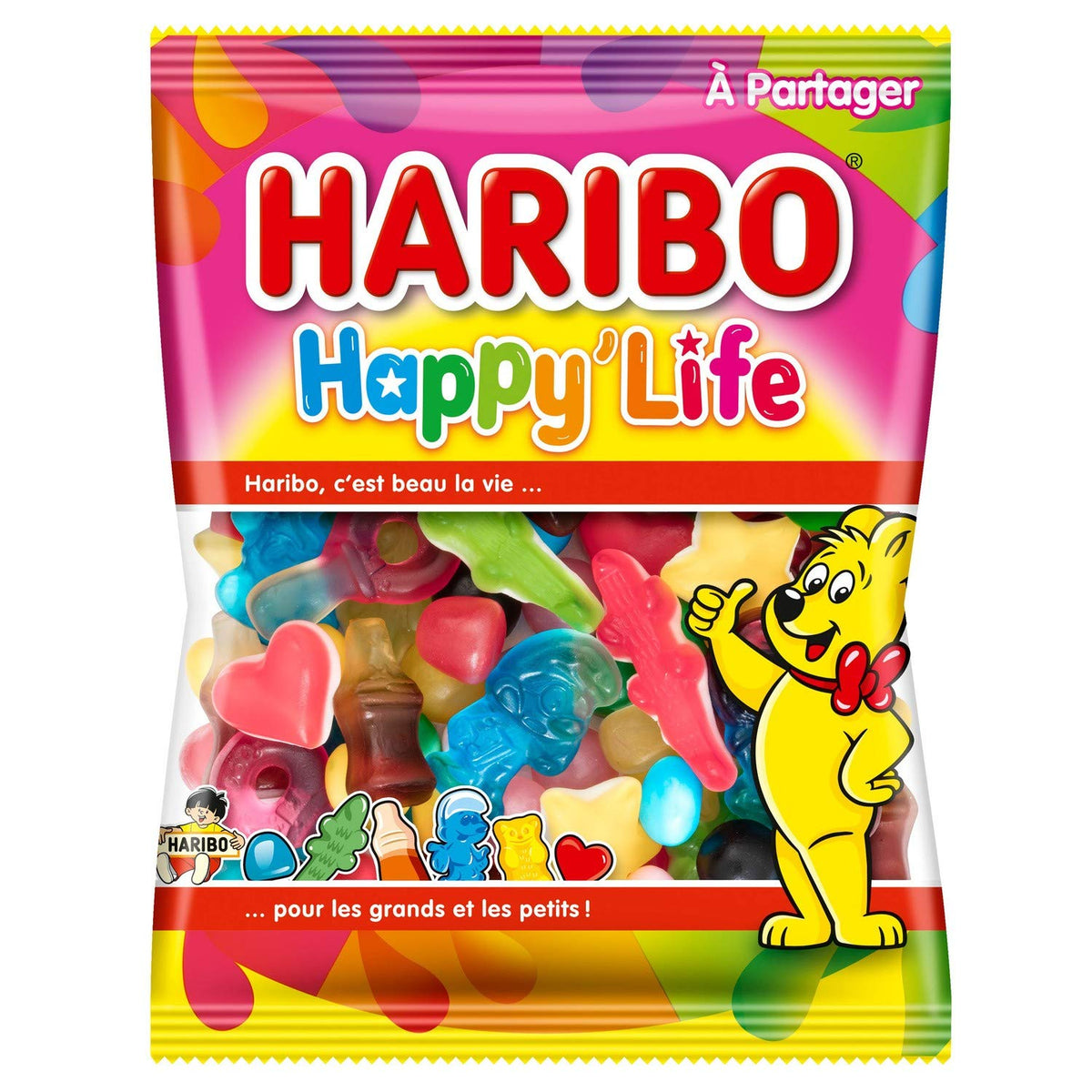 Haribo Happy Life candies from France, a colorful fruity assortment for sharing