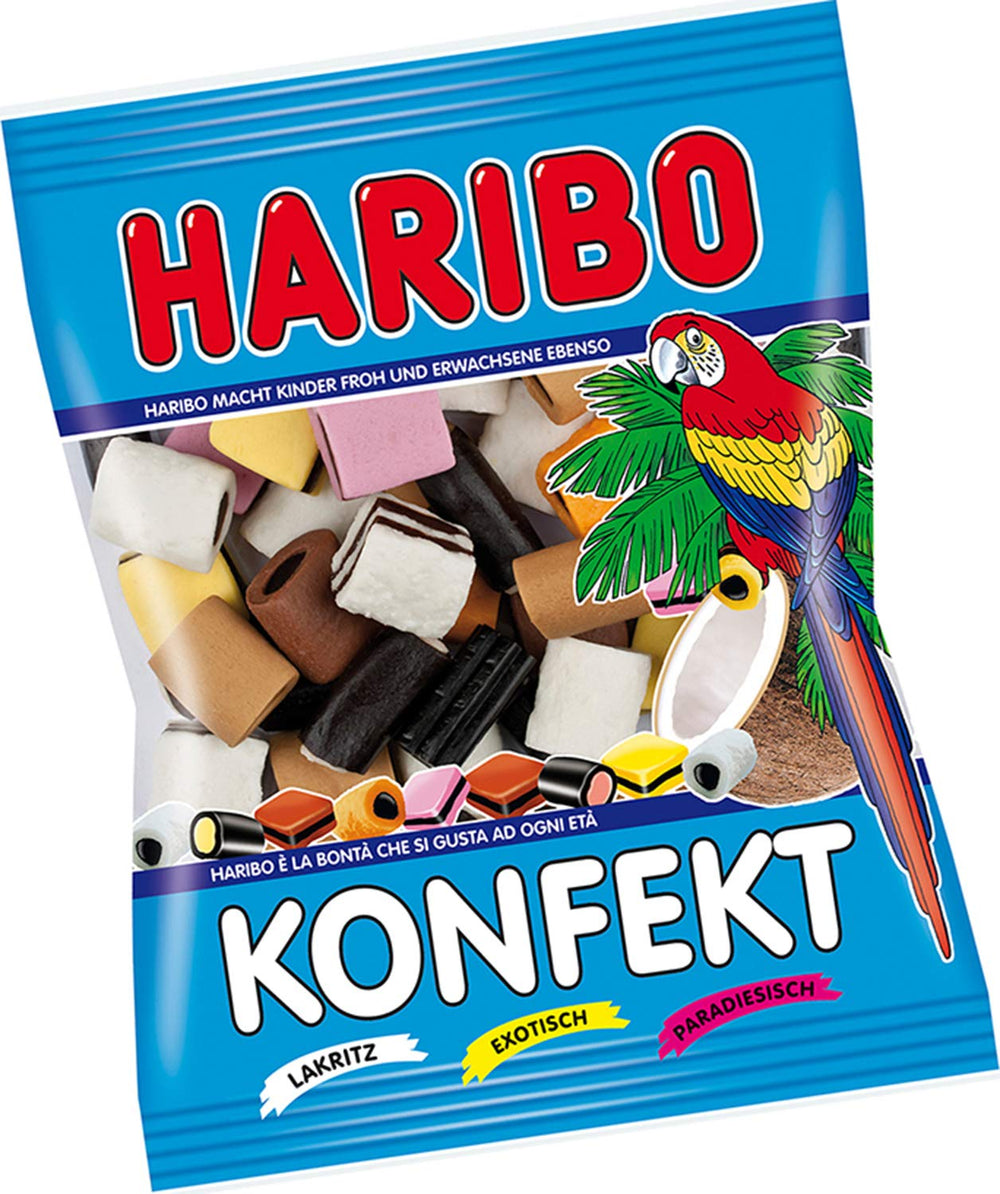 Haribo Konfekt Liquorice soft gummy candies closeup reveals chewy texture and rich aroma