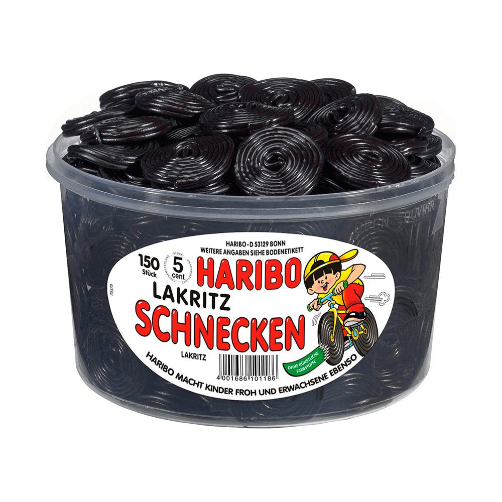 Haribo licorice snails wheels pack shows chewy flavor, perfect for sharing.
