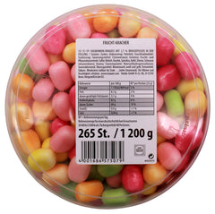 Haribo Maoam Fruit Crunchers Tub close-up highlights glossy candies and bright fruit flavors.