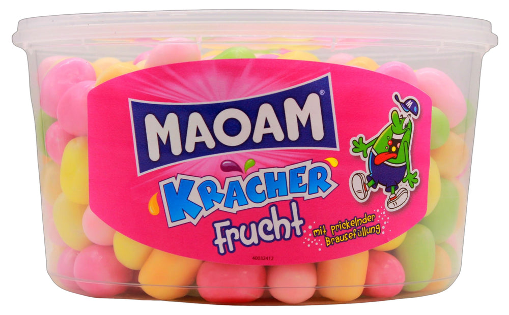 Haribo Maoam Fruit Crunchers Tub packaging shows a colorful assortment for sharing.