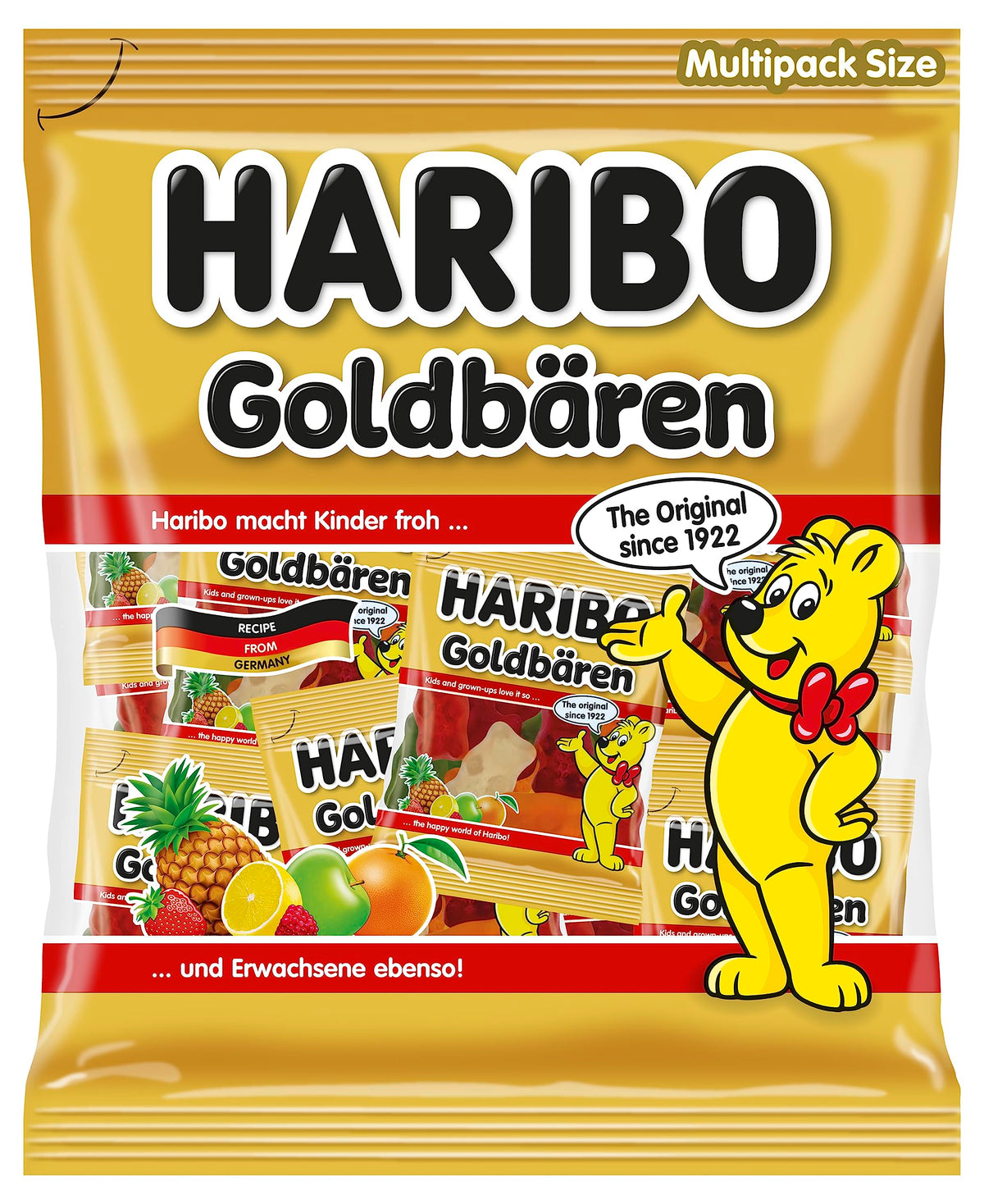 Haribo Mini Gold Bears 250g, bite-sized gummies ideal for sharing.