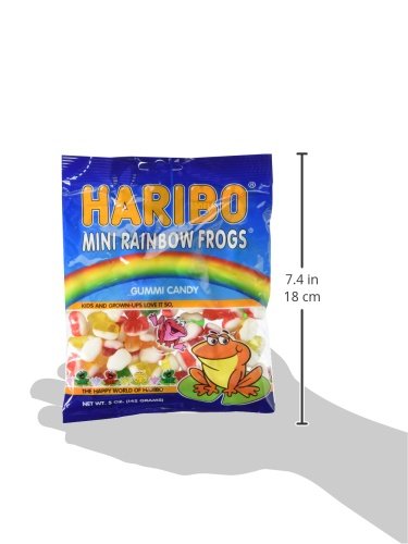 Haribo Mini Rainbow Frogs close-up colors, vibrant fruity appeal.