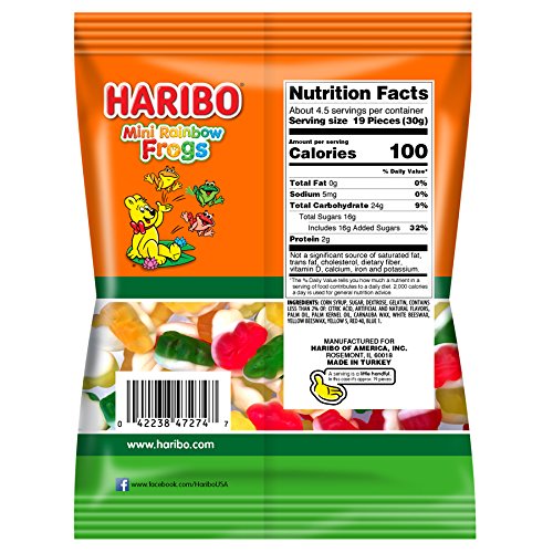Close-up of HARIBO Mini Rainbow Frogs with vibrant colors for a party snack.