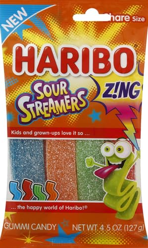 Haribo Sour Streamers 36oz pack showcasing tangy chewy candy for bold snacking