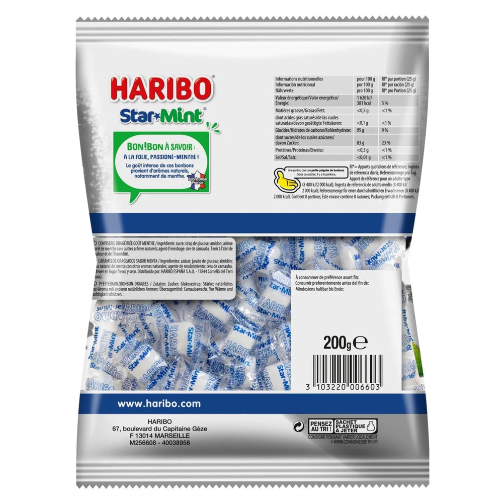 Haribo Starmint bag open for quick minty pick-me-up.