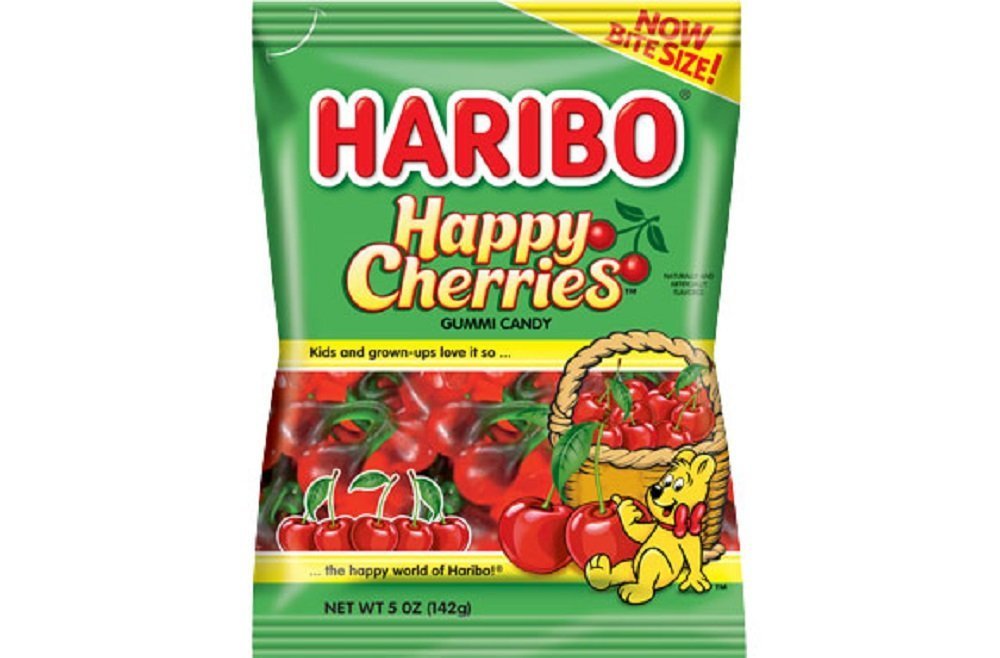 Haribo Twin Cherries 5oz 3ct pack, gluten-free chewy gummies great for snacking.