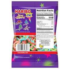 Haribo Z!NG Sour S’ghetti pack showing fruity flavors ideal for sharing at parties
