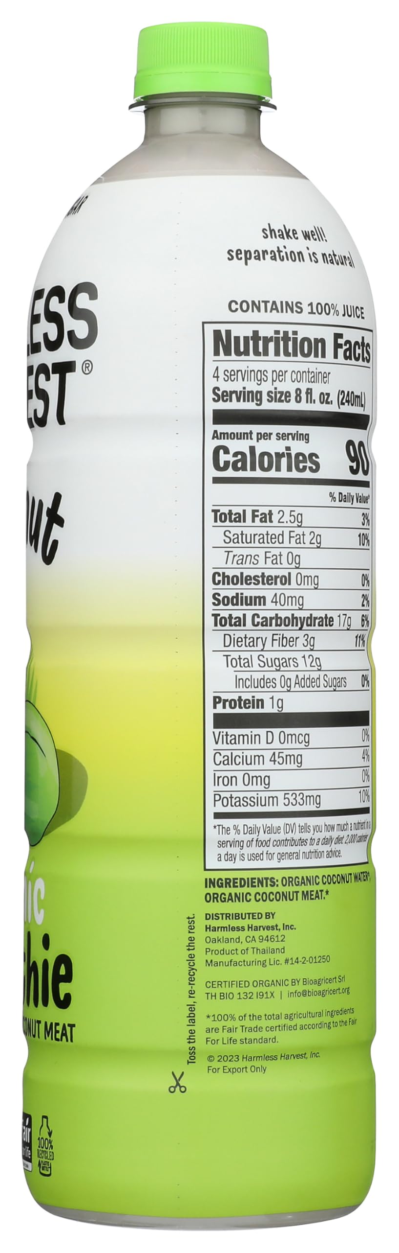 Harmless Harvest Organic Original Coconut Smoothie 32oz glass serve shows ready-to-drink convenience.