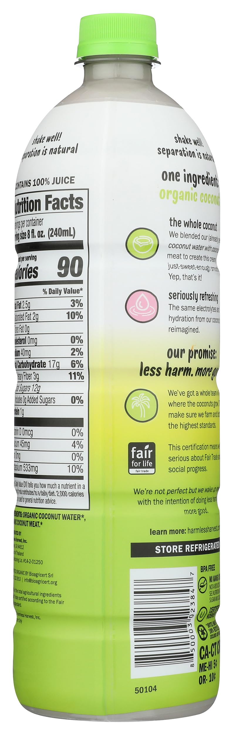 Harmless Harvest Organic Original Coconut Smoothie ingredients view communicates no added sugar and natural hydration.