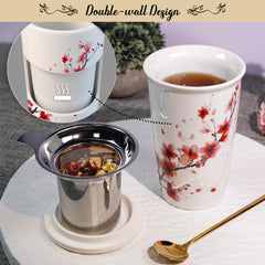 Harmoleaf ceramic cup with cherry blossom design for hot tea.