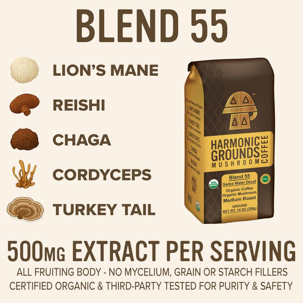 Organic medium-roast ground coffee by Harmonic Grounds with smooth, low-acid profile
