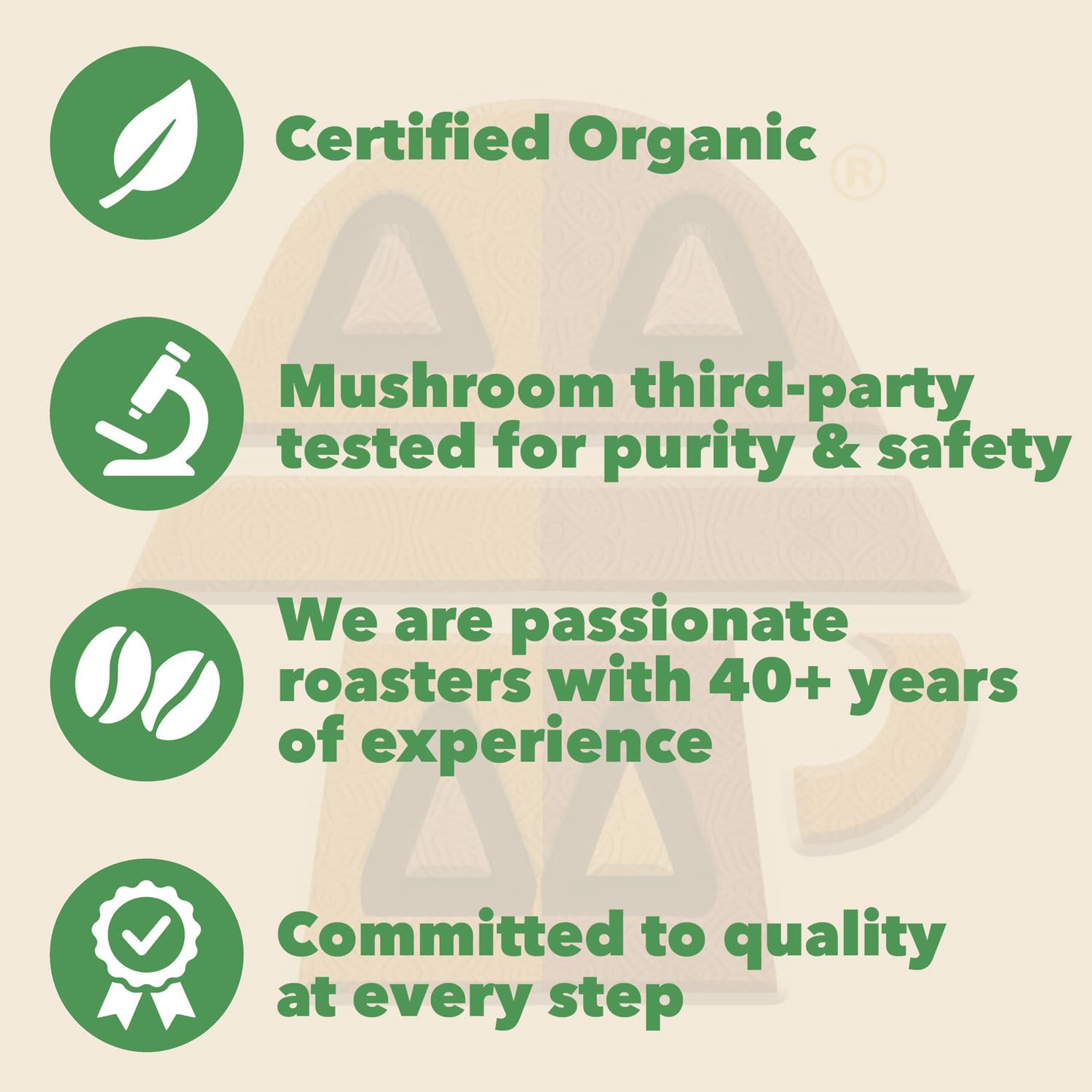 Harmonic Grounds steaming mug shows ready-to-drink focus-friendly coffee with mushroom blend.