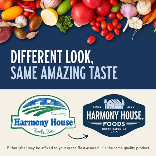 Harmony House label shows non-GMO, gluten-free, and kosher OU certifications.