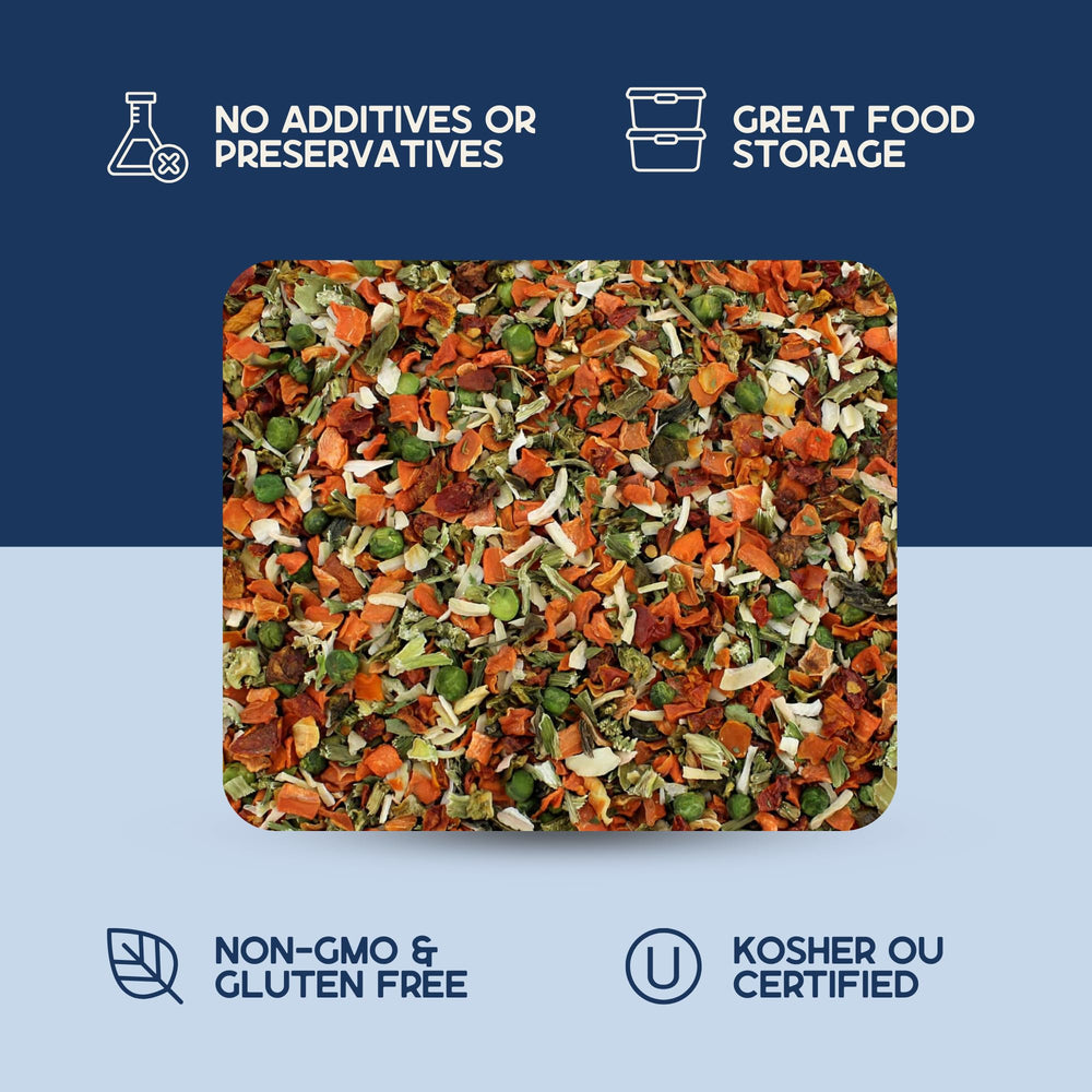 Harmony House Soup Mix packaging on shelf, recyclable materials visible.