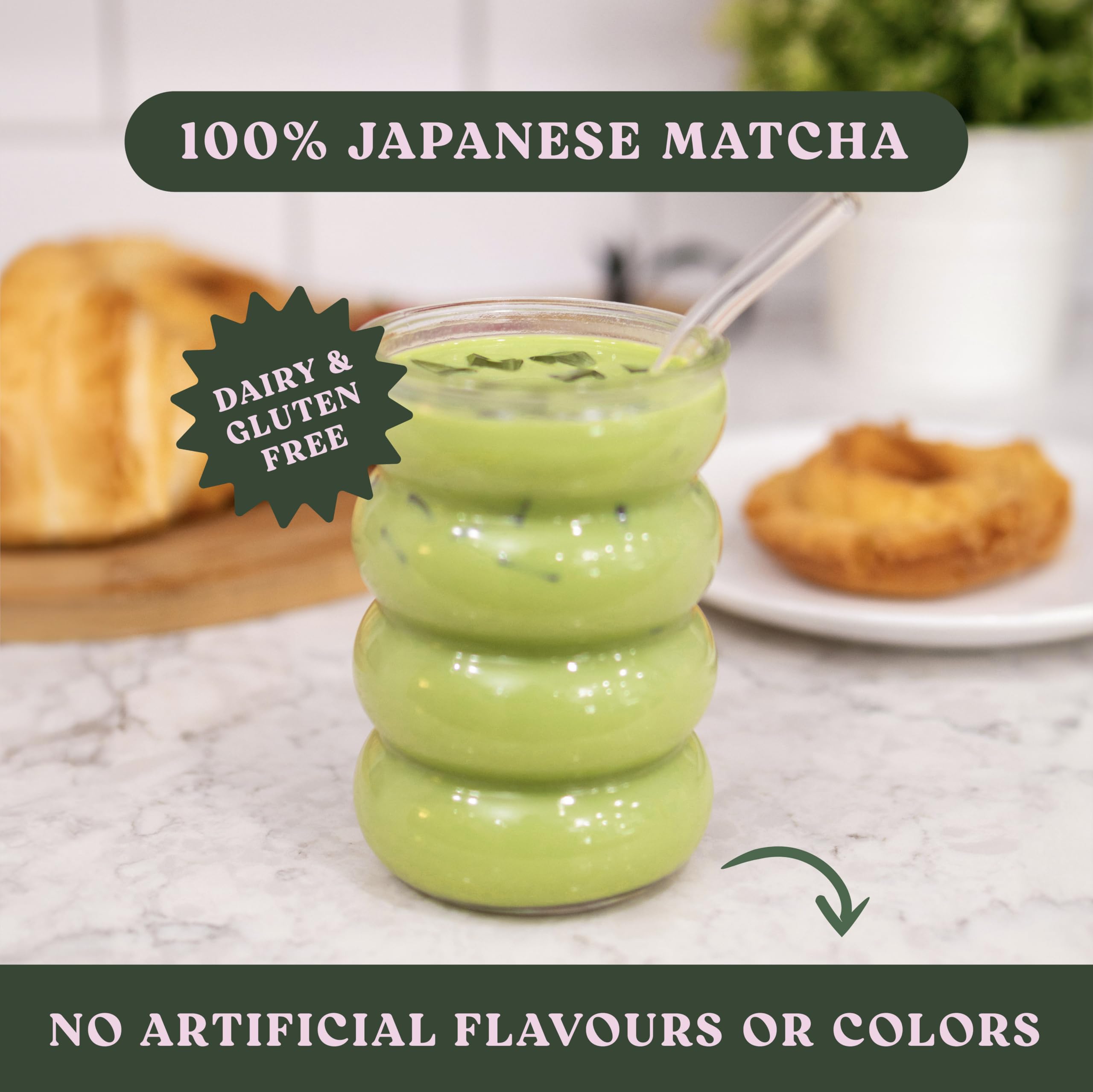 Harmony Proteins The Harmony Matcha Lavender preparation scene for hot tea