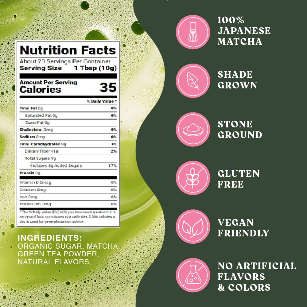 Harmony Proteins matcha strawberry ingredients closeup shows real botanicals and natural sweetness.