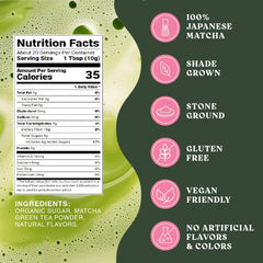 Harmony Proteins matcha strawberry ingredients closeup shows real botanicals and natural sweetness.