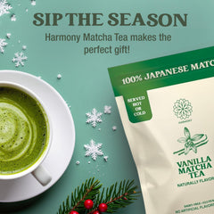Harmony Proteins The Harmony Matcha Vanilla cup steaming highlights warm aroma and inviting flavor.