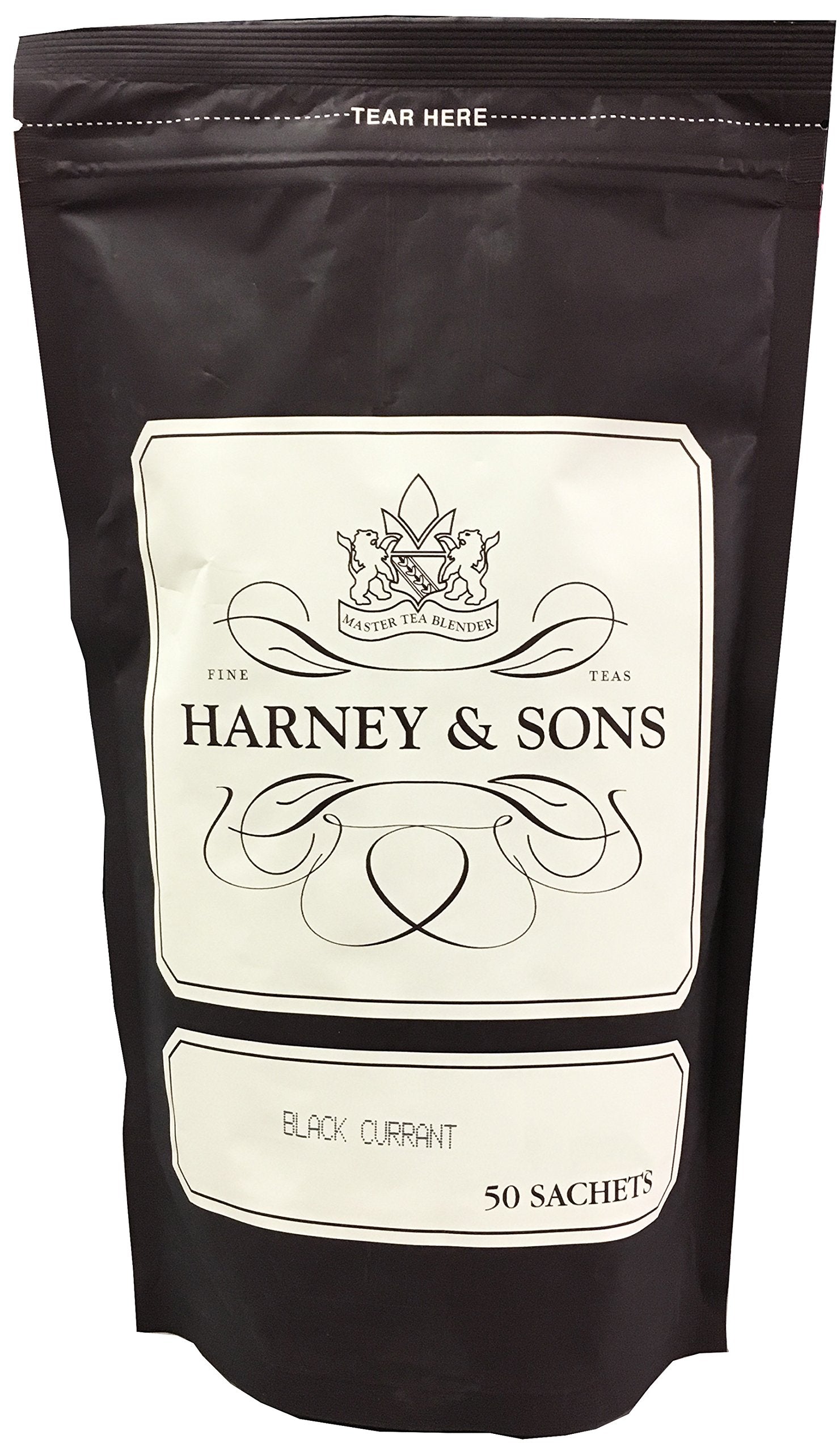 Harney & Sons Black Currant Tea bulk bag with 50 sachets for convenient brewing.