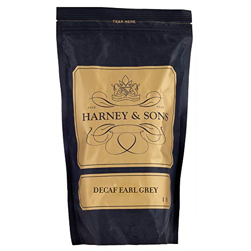 Brewing Harney & Sons Decaffeinated Earl Grey tea in a cup, caffeine-free evenings.