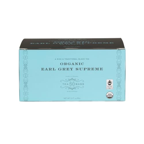 Harney and Sons Earl Grey Supreme tea bags close-up showing bergamot aroma.