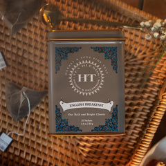Harney & Sons HT English Breakfast packaging shows 20-count tin ready for daily use