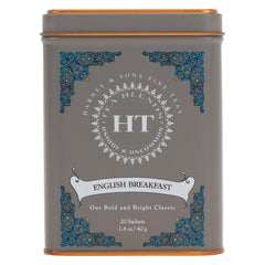 Harney & Sons English Breakfast tea tin displaying full-leaf blend for a robust morning ritual