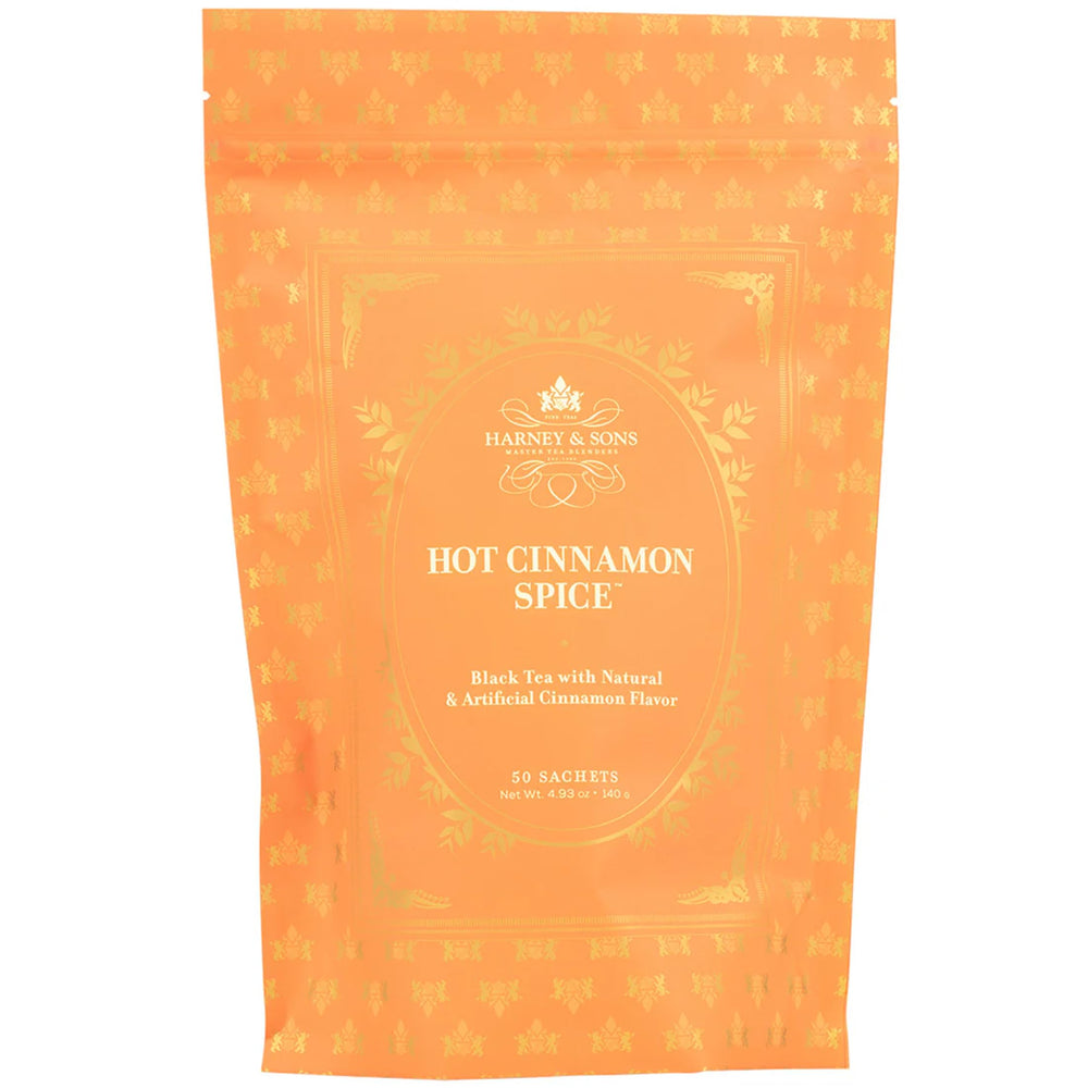 Harney & Sons Hot Cinnamon Spice sachets ready to brew a fragrant 12 oz cup