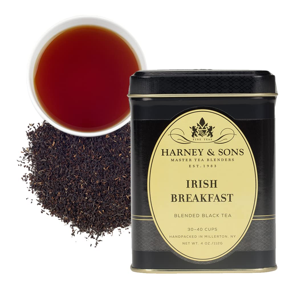 Harney and Sons Irish Breakfast Tea tin front view for a bold morning start