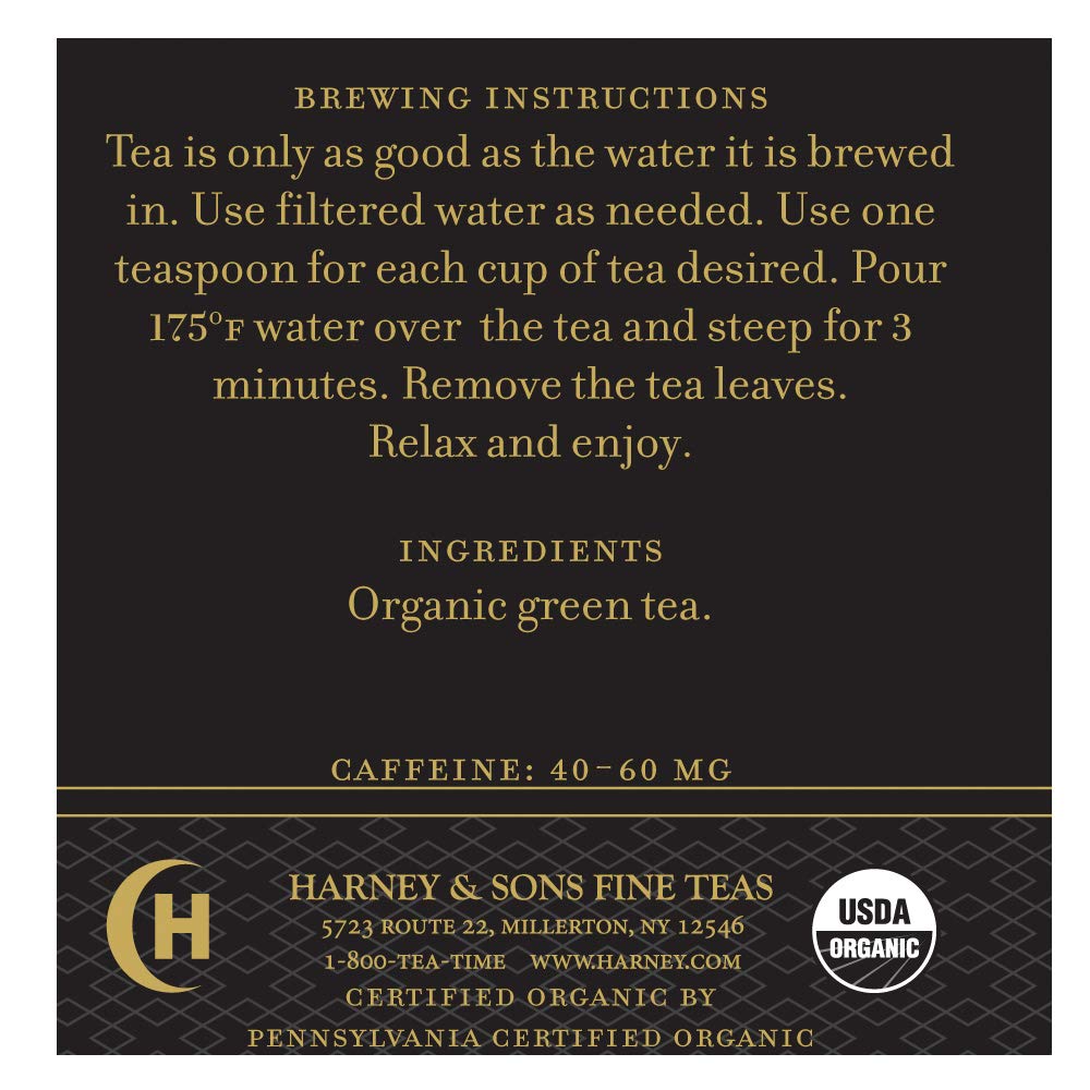 Brewing Harney & Sons Gunpowder Green Tea in a cup with steam.